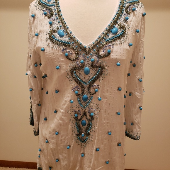 Boston Proper Turquoise Baubles Swim Cover-up XS - Picture 2 of 6